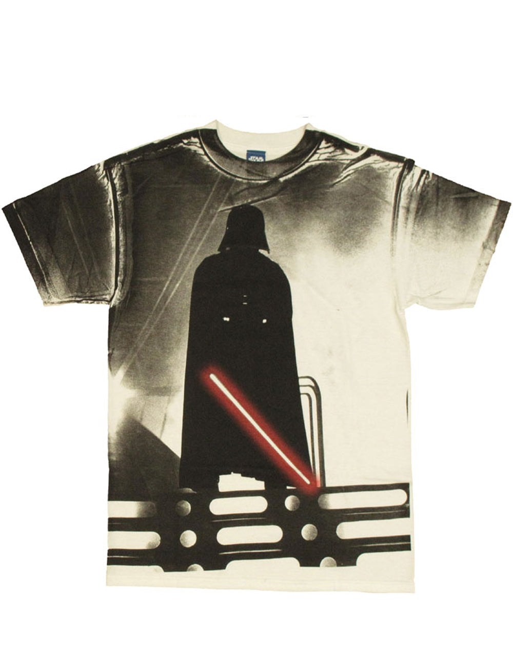 Darth Vader frozen battle graphic on a white adult t-shirt.