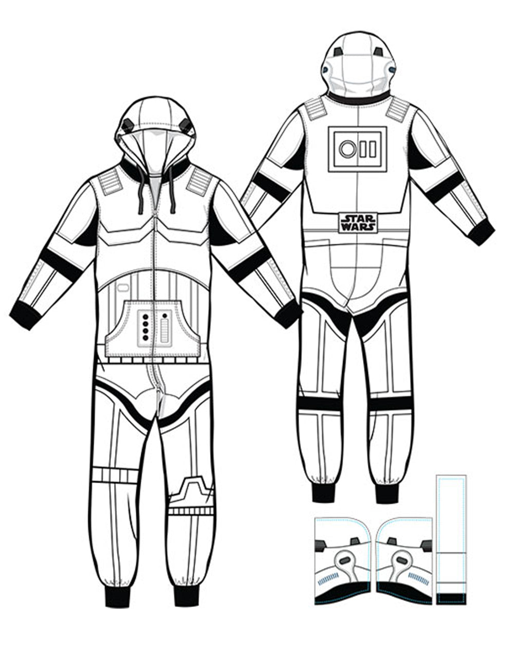 Star Wars Stormtrooper onesie pyjama jumpsuit graphic on a white adult loungewear.
