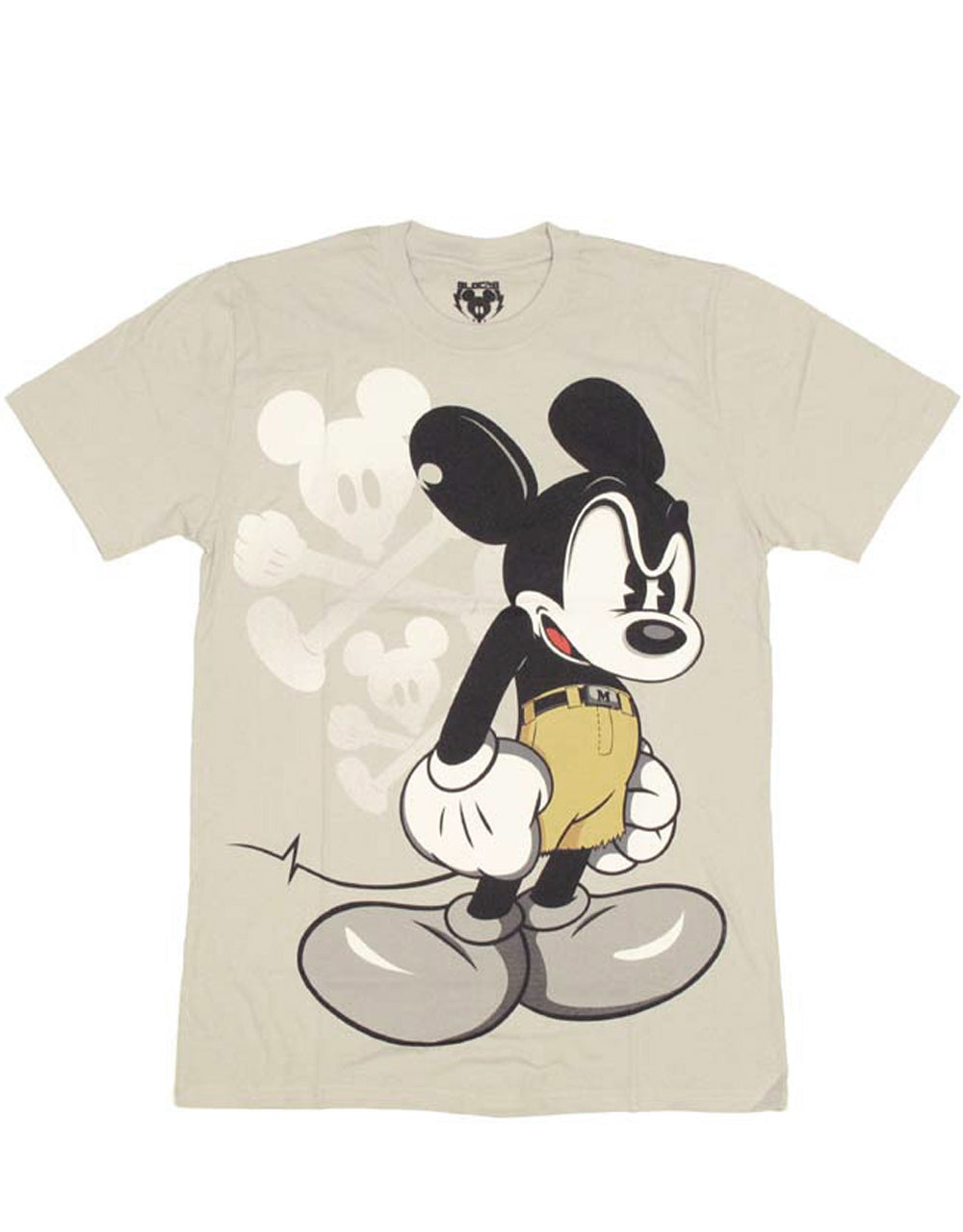 Mickey more or less graphic on a grey adult t-shirt.