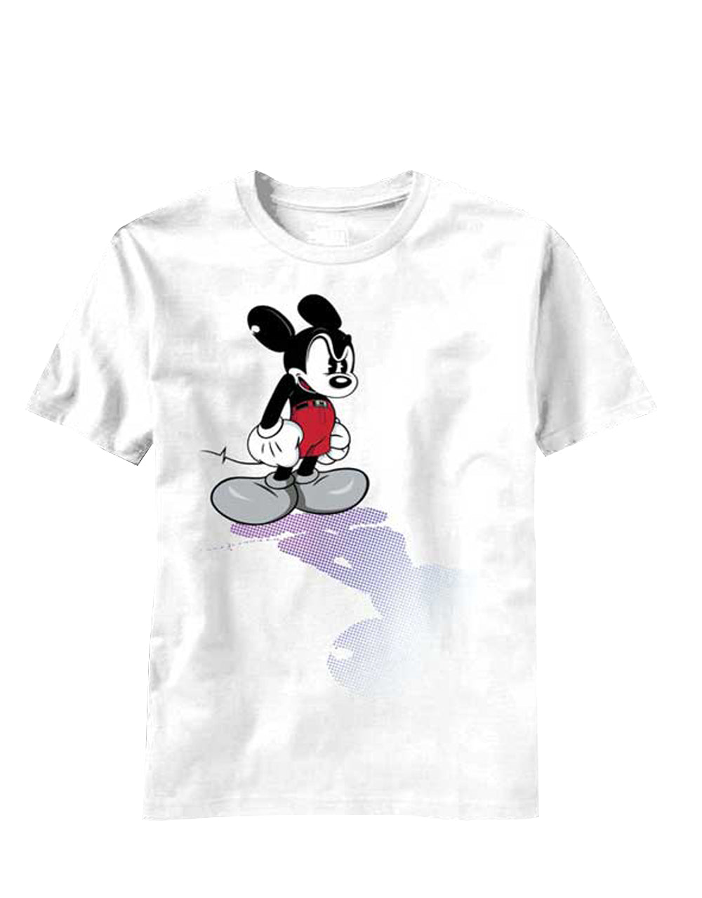 Mickey mad at me graphic on a white adult t-shirt.