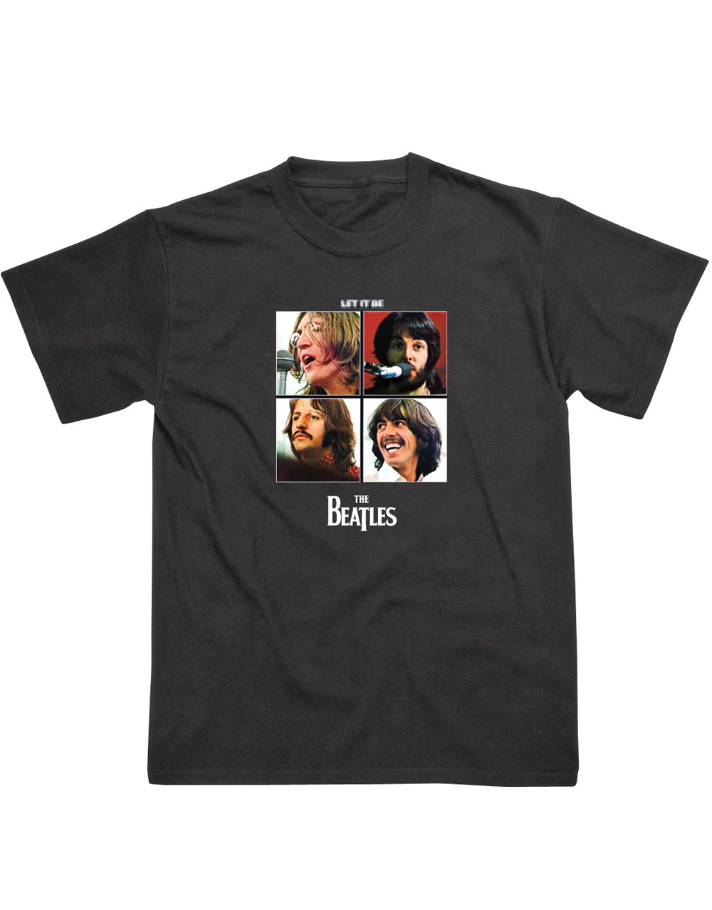 The Beatles let it be graphic on a black adult t-shirt.