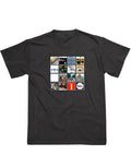 The Beatles album covers graphic on a black adult t-shirt.