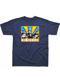 The Beatles sunbeam graphic on a navy blue adult t-shirt.