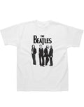The Beatles standing graphic on a white adult t-shirt.