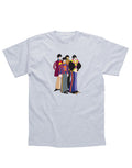 The Beatles Yellow Submarine characters graphic on a heathered grey adult t-shirt.