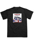 The Beatles story graphic on a black adult t-shirt.