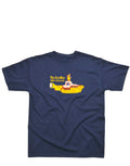 The Beatles Yellow Submarine graphic on a navy blue kids t-shirt.