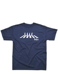 The Beatles Abbey Road silhouette graphic on a navy blue kids t-shirt.