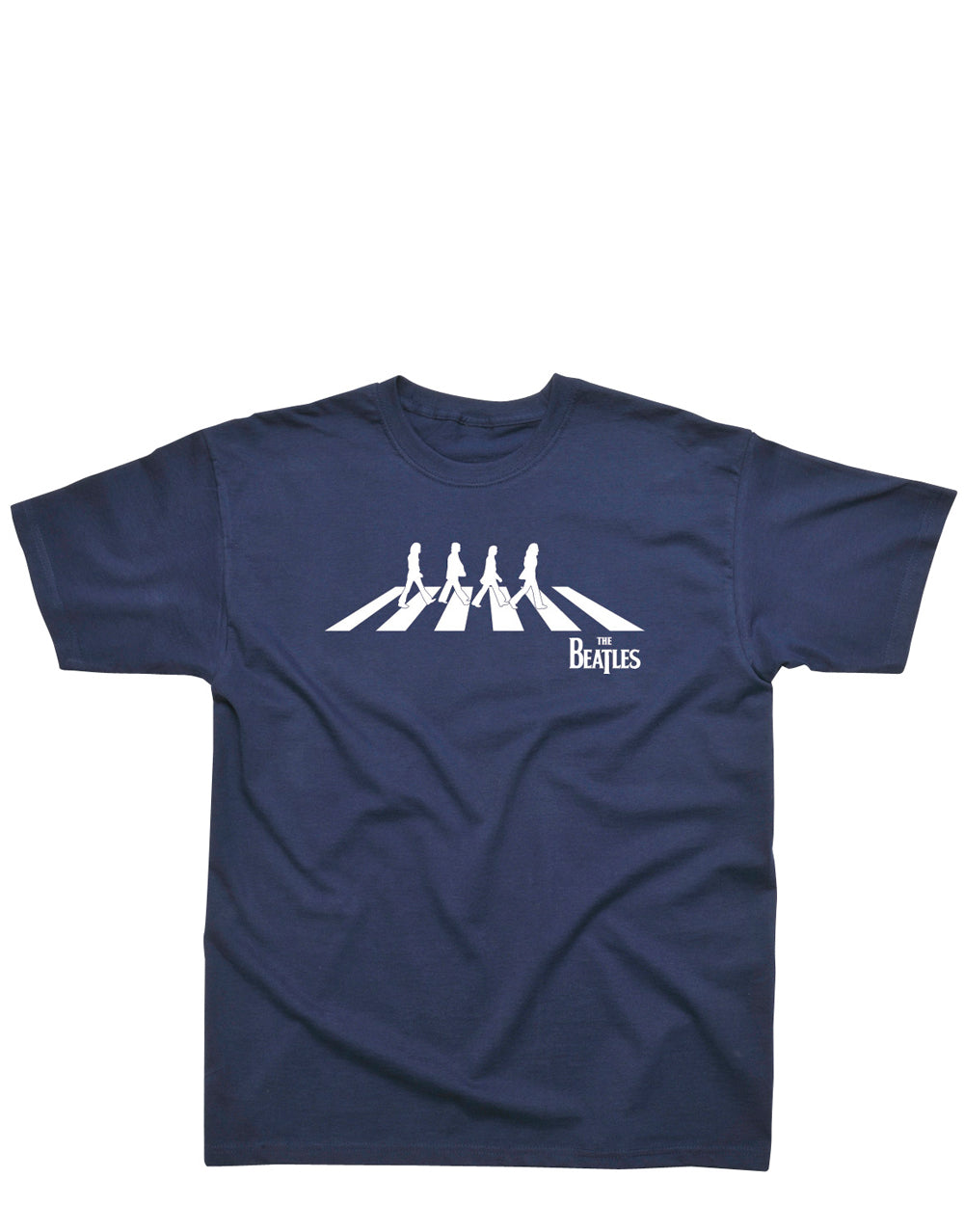 The Beatles Abbey Road silhouette graphic on a navy blue kids t-shirt.