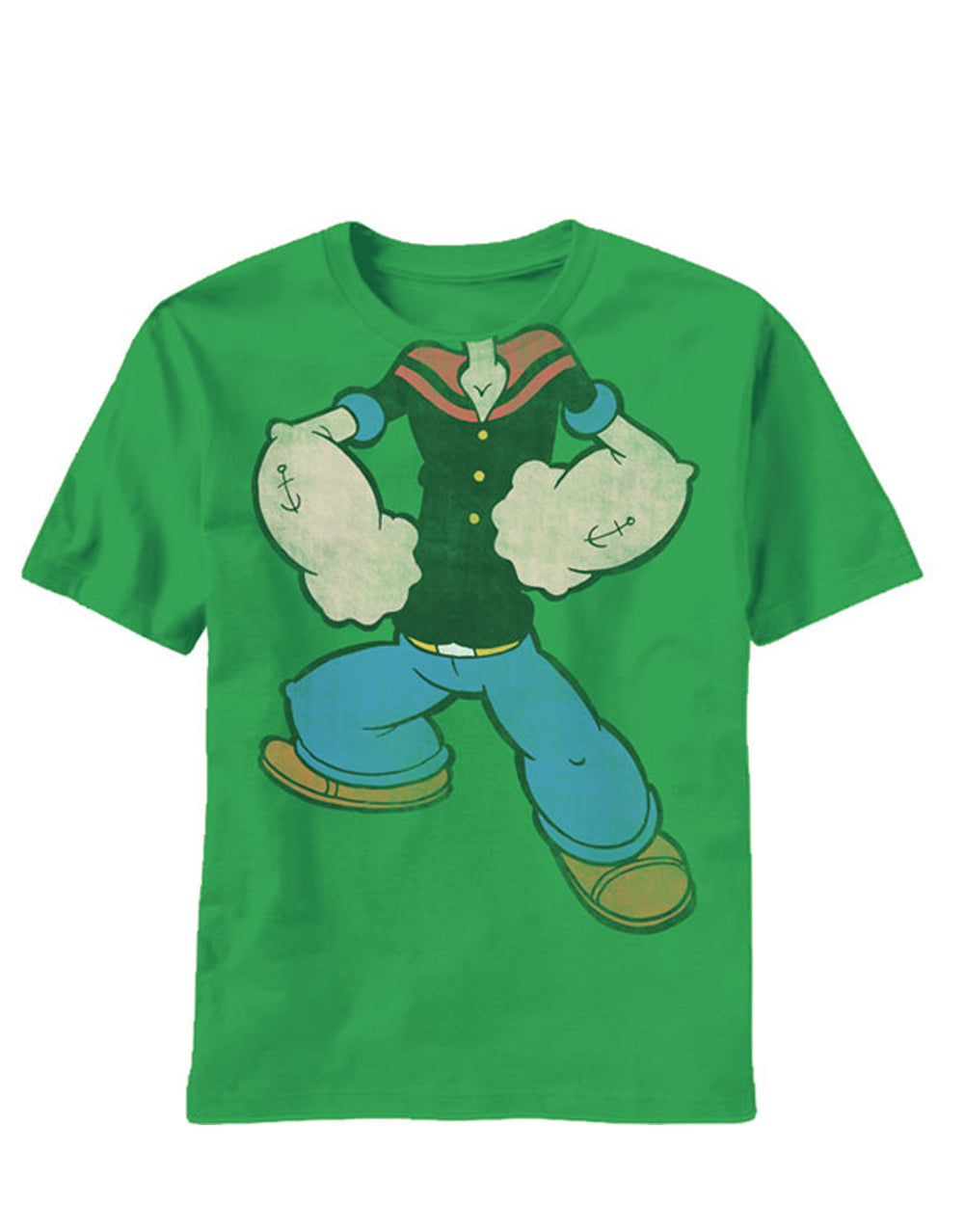 Popeye bring it on costume graphic on a green adult t-shirt.