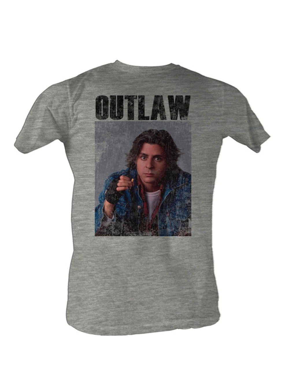 The Breakfast Club outlaw graphic on a heathered light grey adult t-shirt.