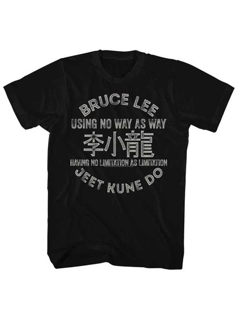Bruce Lee no limitation jeet kune do graphic on a black adult t-shirt.