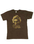 The Big Lebowski "The Dude" mind-bending surreal graphic art on a brown adult t-shirt.