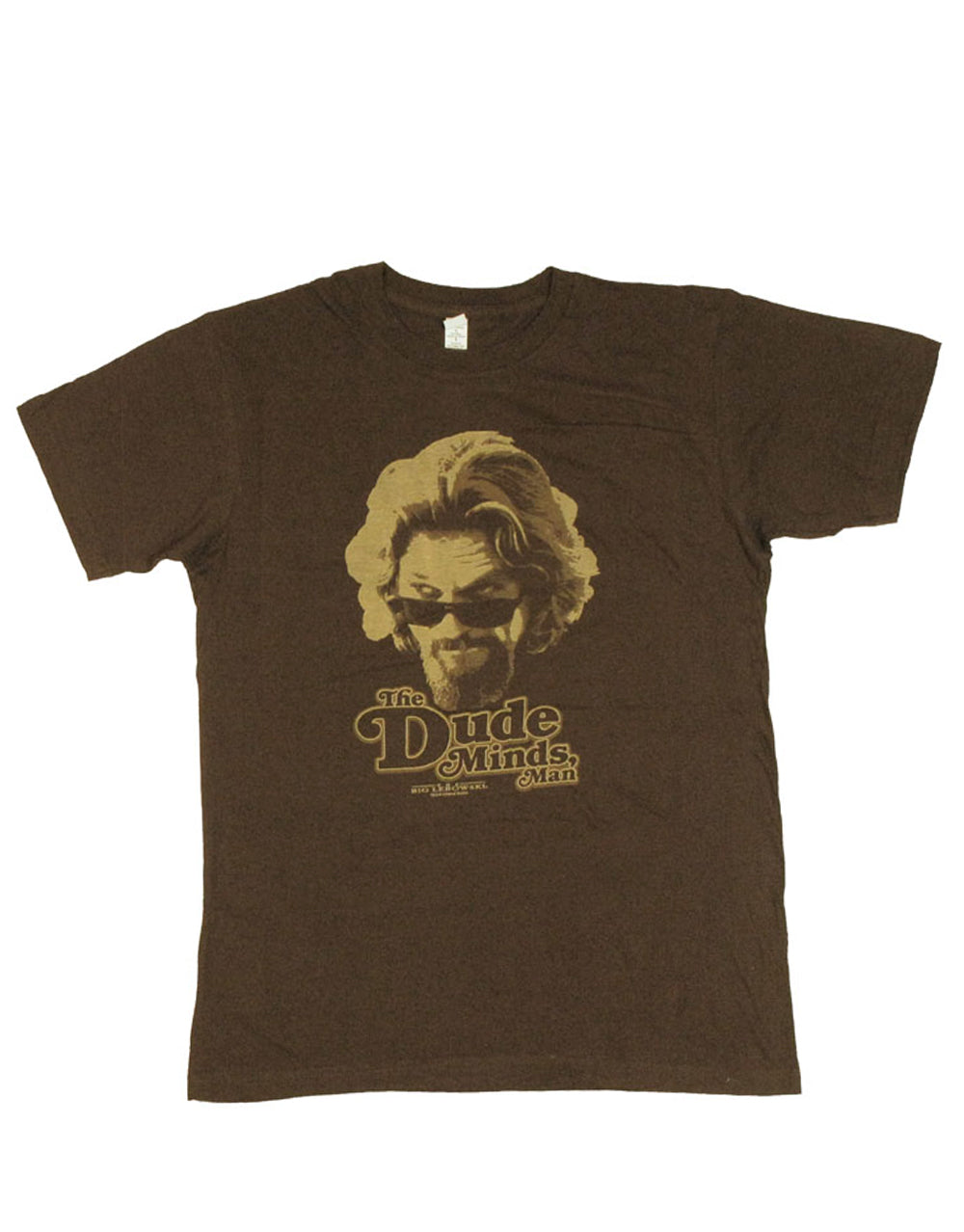 The Big Lebowski "The Dude" mind-bending surreal graphic art on a brown adult t-shirt.