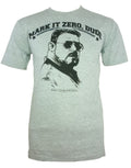 The Big Lebowski Walter Sobchak "Mark it zero!" quote design on a heathered grey adult t-shirt.