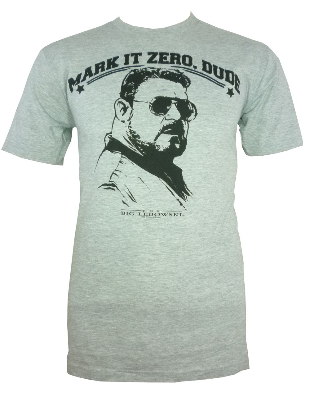 The Big Lebowski Walter Sobchak "Mark it zero!" quote design on a heathered grey adult t-shirt.