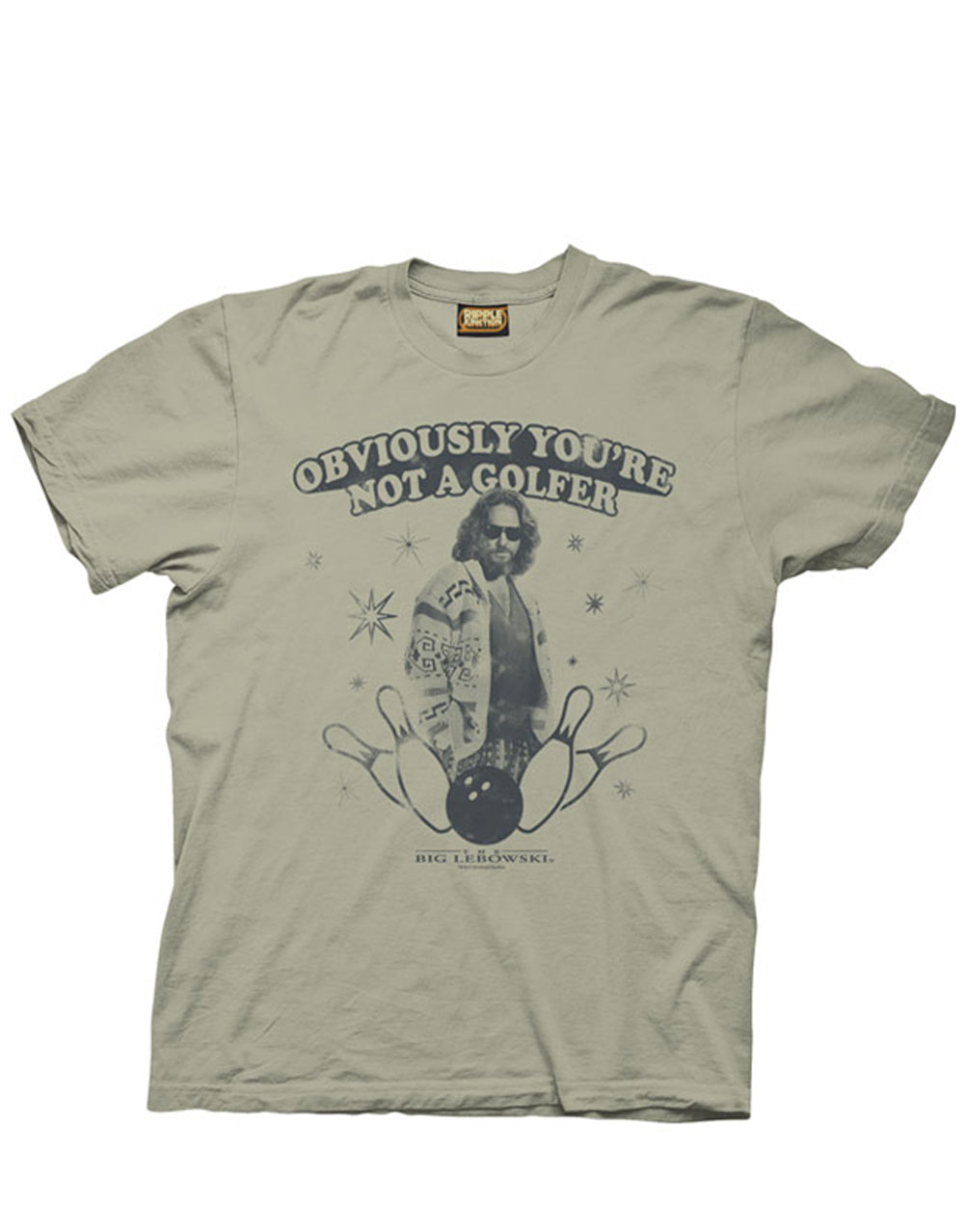 The Big Lebowski "The Dude" not a golfer illustration on a beige adult t-shirt.