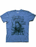 The Big Lebowski "The Dude" bummer scene graphic on a blue adult t-shirt.