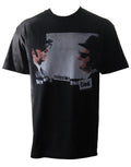 The Blues Brothers mission from god graphic on a black adult t-shirt.