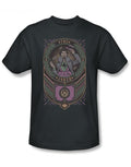 Joker fancy graphic on a purple adult t-shirt.