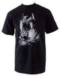Dark Knight Batman bats head graphic on a black adult t-shirt.