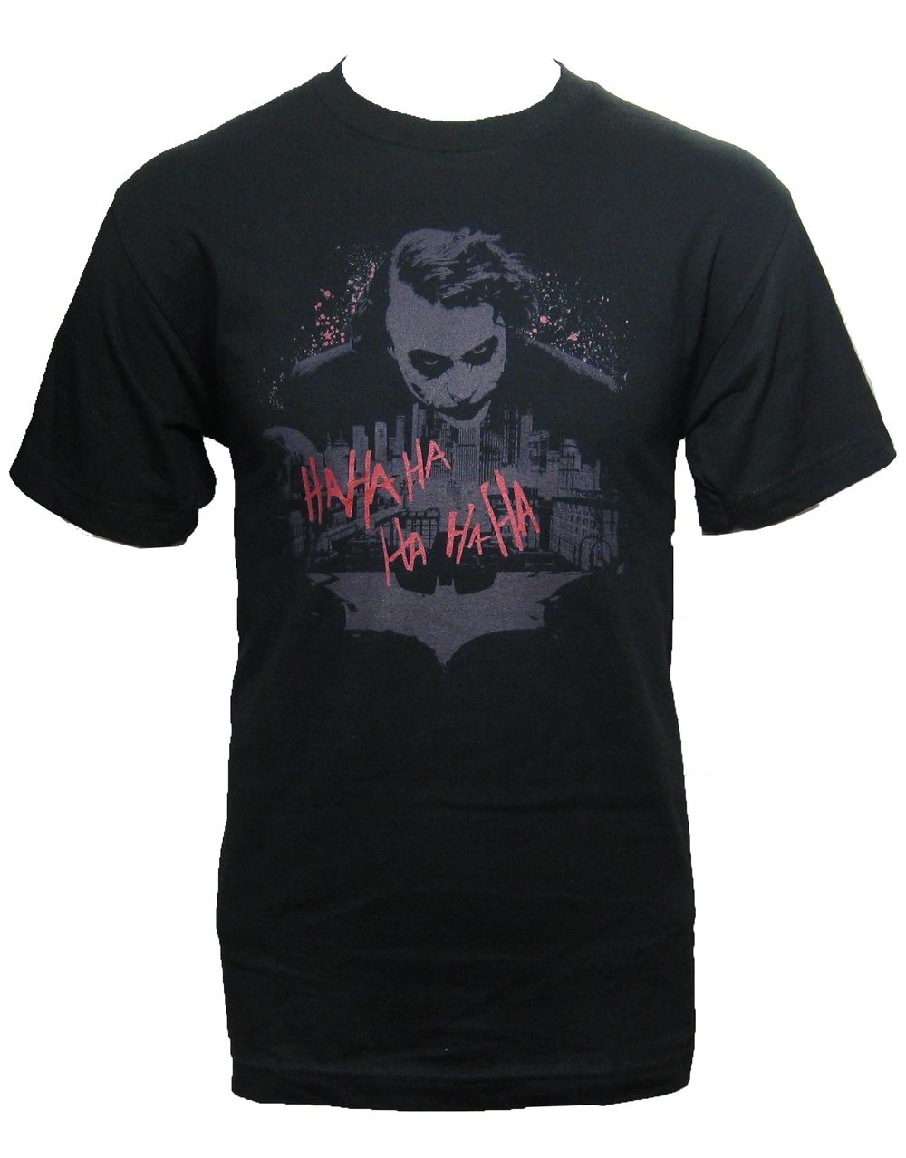 The Dark Knight people will die graphic on a black adult t-shirt.