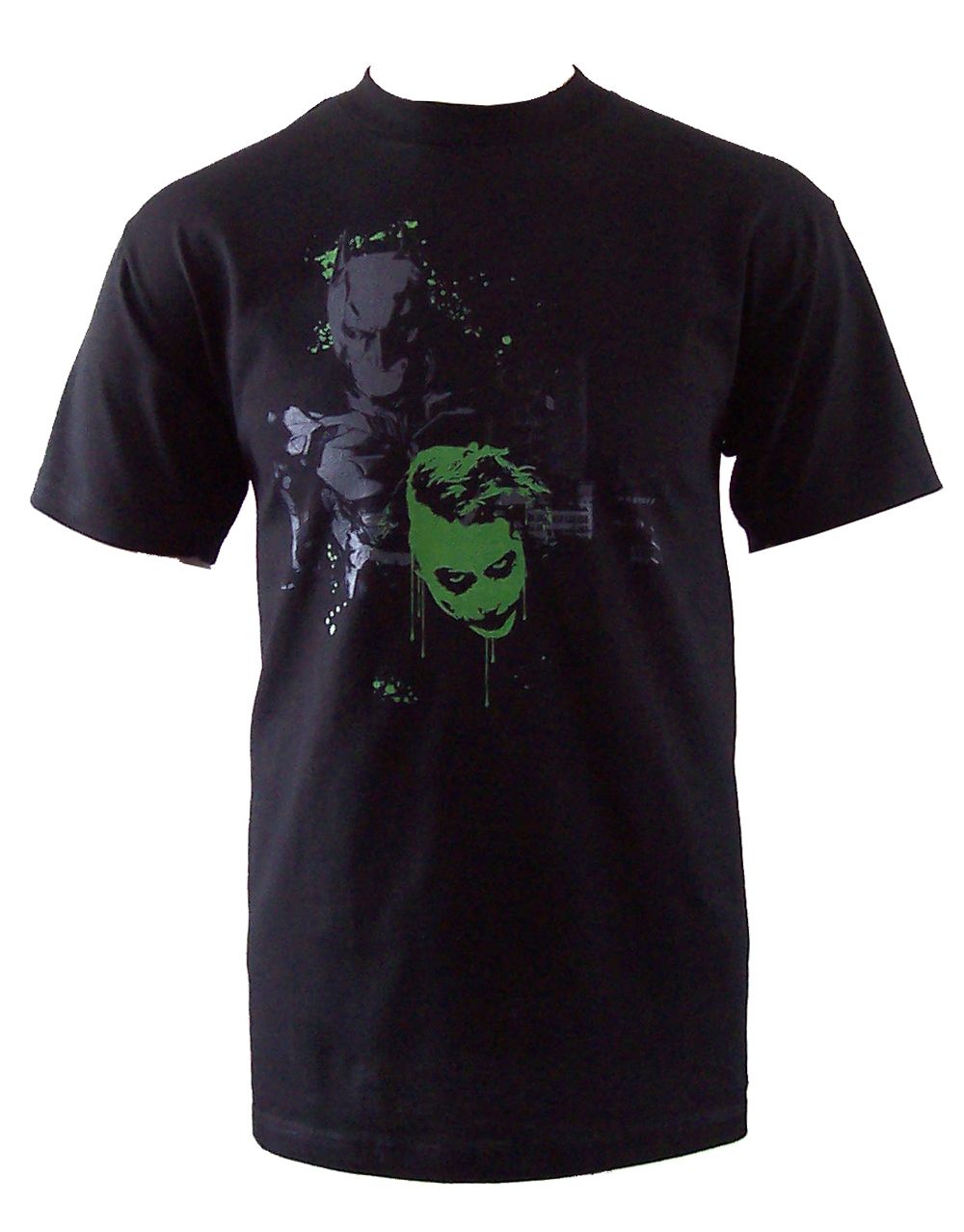 The Dark Knight Joker spoils the fun graphic on a black adult t-shirt.