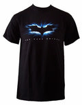 Dark Knight high impact burst logo graphic on a black adult t-shirt.