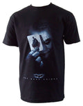 The Dark Knight Joker bat card graphic on a black adult t-shirt.