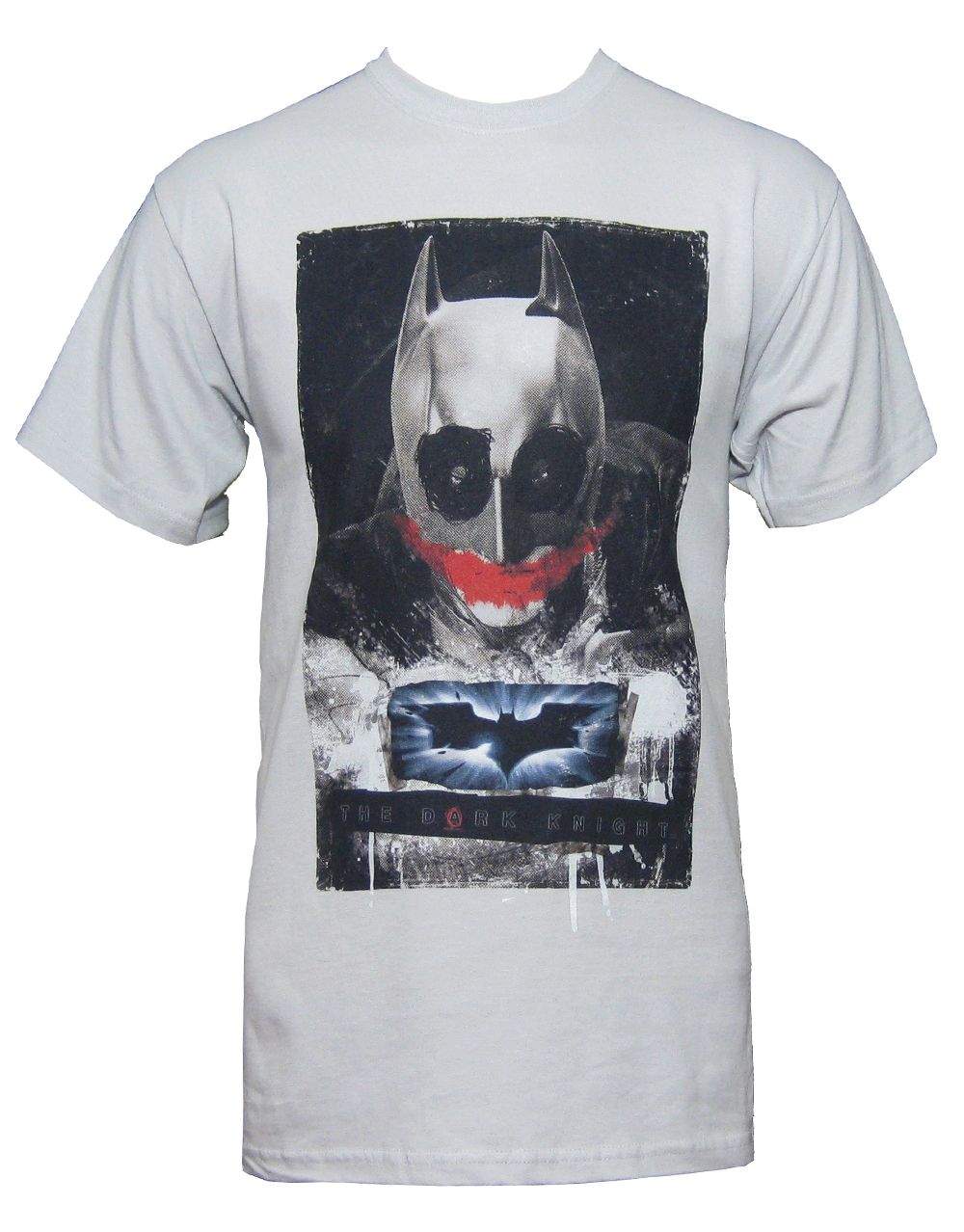 Dark Knight the dork knight graphic on a grey adult t-shirt.