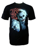 The Dark Knight stranger graphic on a black adult t-shirt.