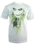 The Dark Knight chaos graphic on a white adult t-shirt.