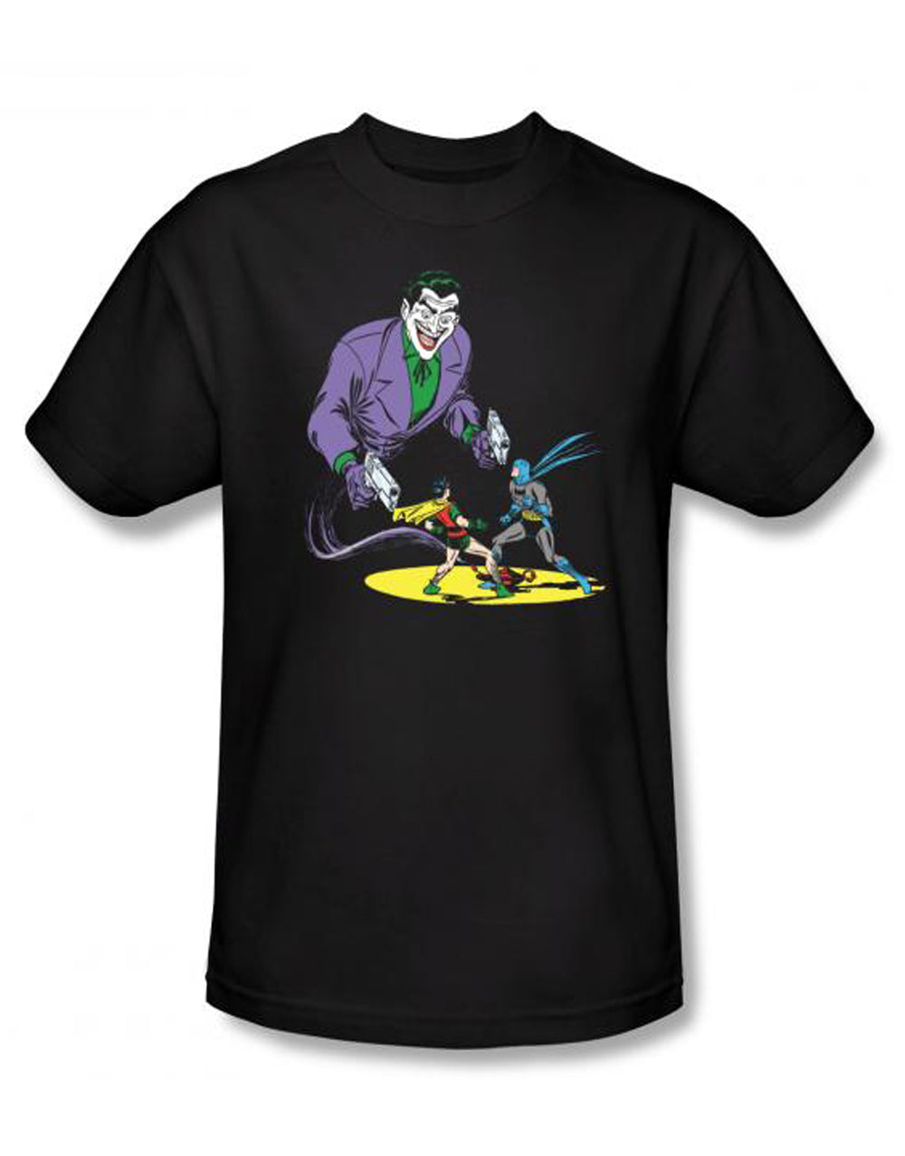Joker 69 cover graphic on a black adult t-shirt.
