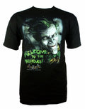 Joker welcome to the madhouse graphic on a black adult t-shirt.