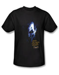 Arkham Joker graphic on a black adult t-shirt.