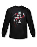 Harley and Joker dance graphic on a black adult t-shirt.