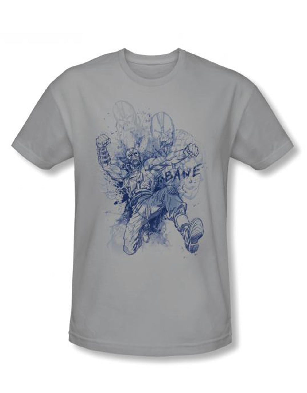 Dark Knight character study graphic on a silver adult t-shirt.
