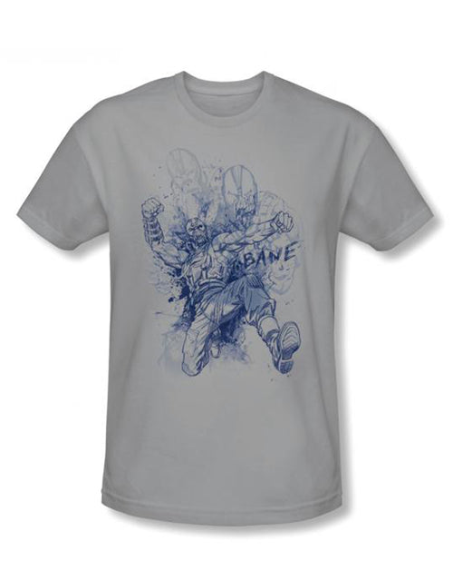 Dark Knight character study graphic on a silver adult t-shirt.