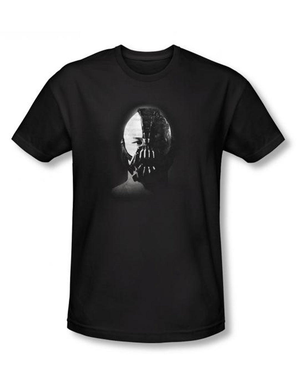Dark Knight Bane face mask graphic on a black adult t-shirt.