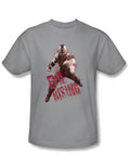 Dark Knight Bane rising graphic on a silver grey adult t-shirt.