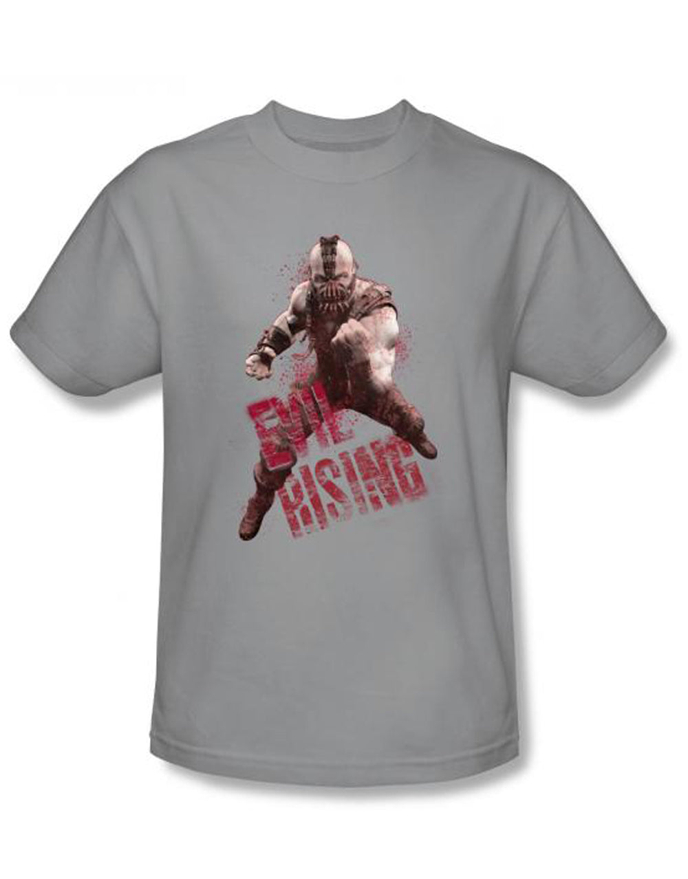 Dark Knight Bane rising graphic on a silver grey adult t-shirt.