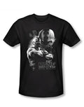 Evil rising graphic on a black adult t-shirt.