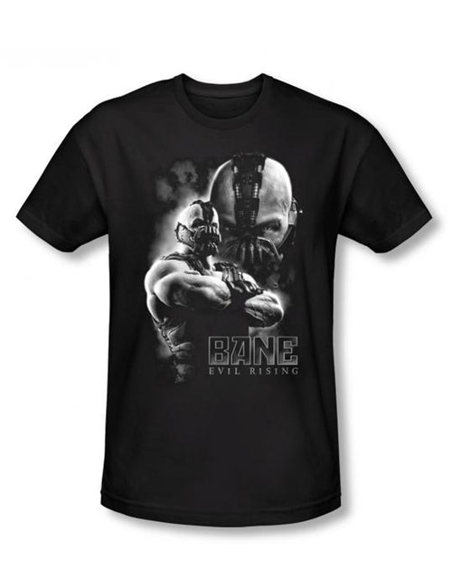 Evil rising graphic on a black adult t-shirt.