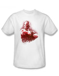 Dark Knight Bane spray graphic on a white adult t-shirt.