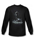 Dark Knight movie poster graphic on a black adult long sleeve top.