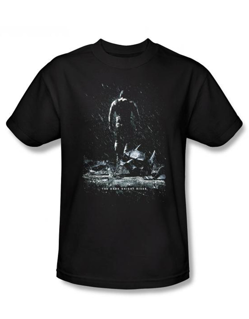 Dark Knight movie poster graphic on a black adult t-shirt.
