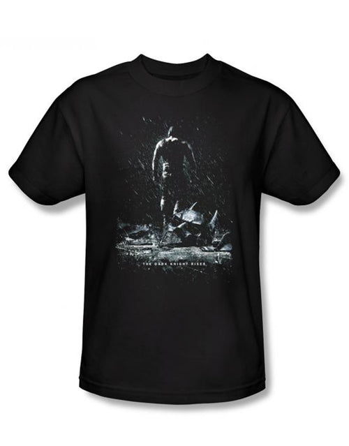 Dark Knight movie poster graphic on a black adult t-shirt.