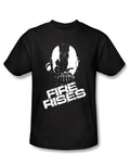 Bane mask fire rises graphic on a black adult t-shirt.