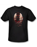 Dark Knight Bane look graphic on a black adult t-shirt.