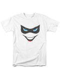 Villain face graphic on a white adult t-shirt.